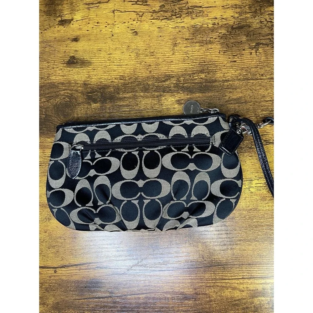 Coach Signature Satin‎ Wristlet Black and White Wristlet Wallet Bag
